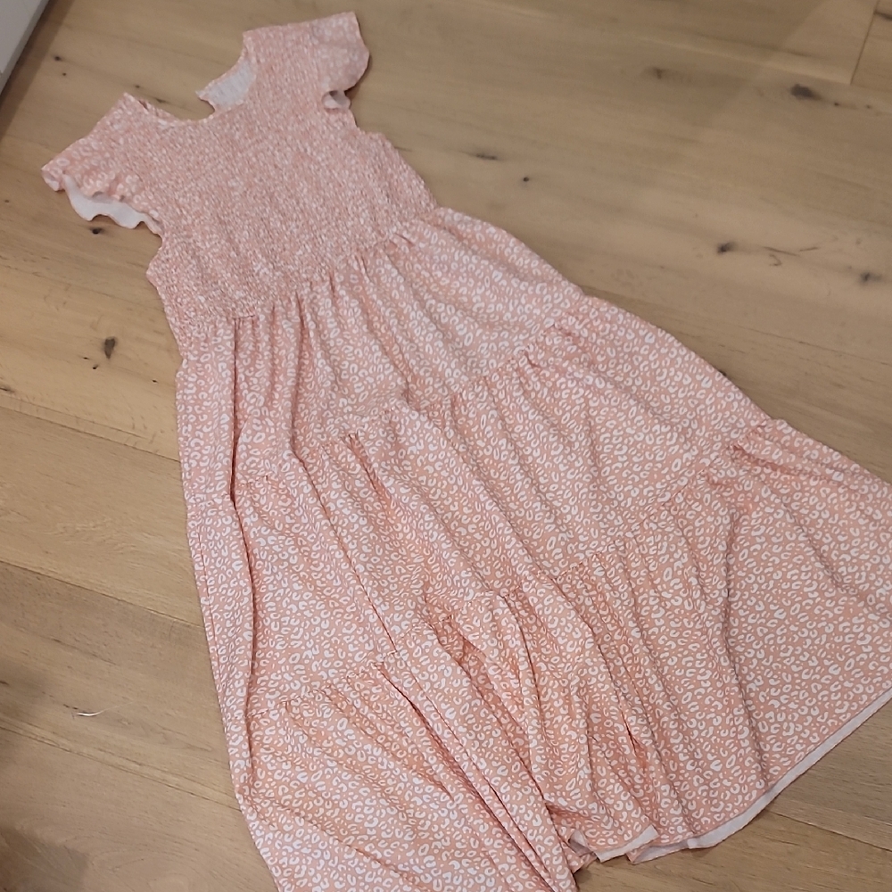 Smocked Peach And White Dress